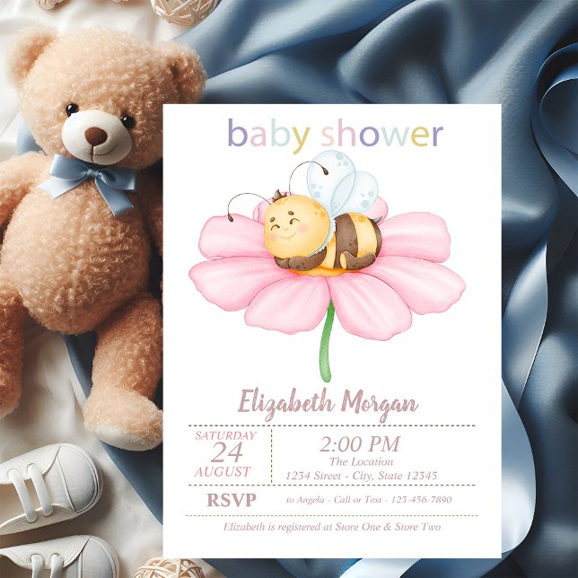 Invitación Baby Honey Bee Flower Dots Baby Shower (Subido por el creador)