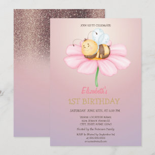 Invitación Baby Honey Bee Purpurina Cumpleaños