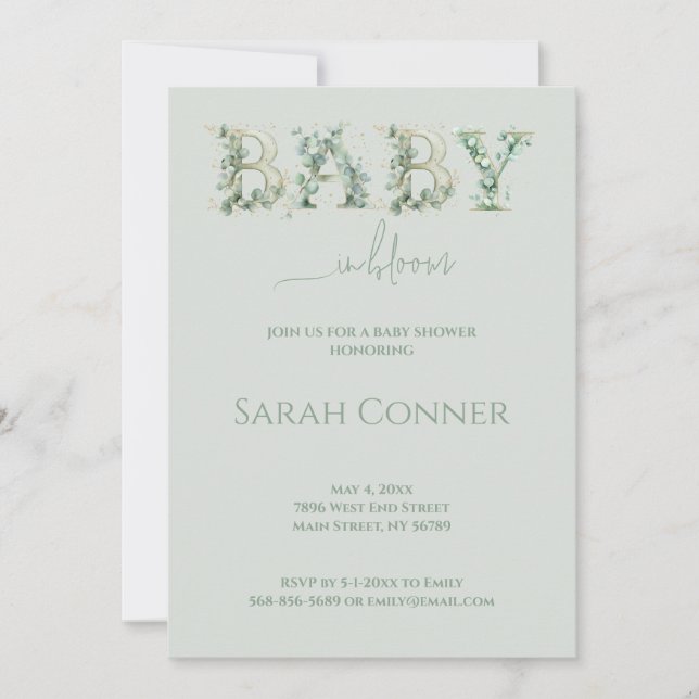 Invitación Baby in Bloom Baby Shower Eucalyptus Invitation (Anverso)