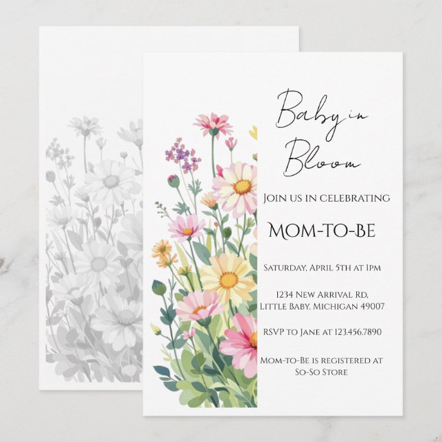 Invitación Baby in Bloom - Baby Shower Invitation (Anverso / Reverso)