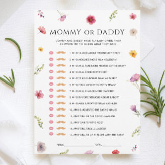 Invitación Baby in Bloom Baby Shower Mommy or Daddy Game Card