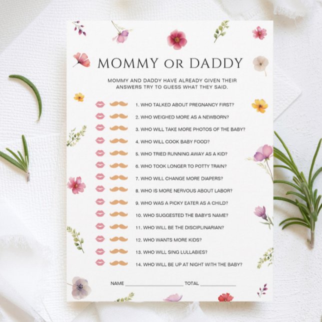 Invitación Baby in Bloom Baby Shower Mommy or Daddy Game Card (Subido por el creador)