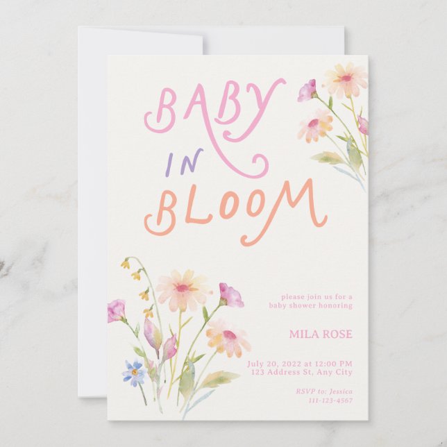 Invitación Baby in Bloom Baby Shower Pink (Anverso)