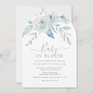 Invitación Baby in bloom blue floral baby shower