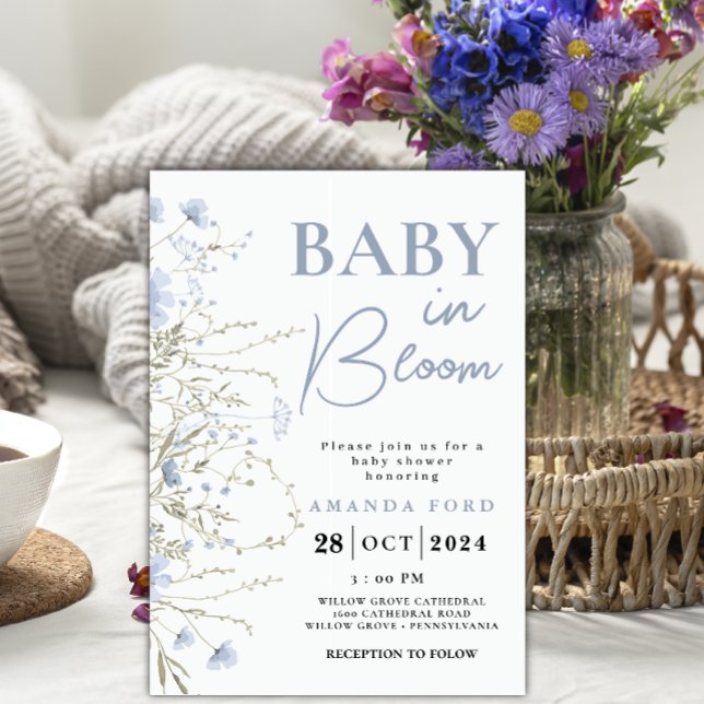 Invitación Baby in Bloom blue Floral Wildflowers Baby Shower (Subido por el creador)