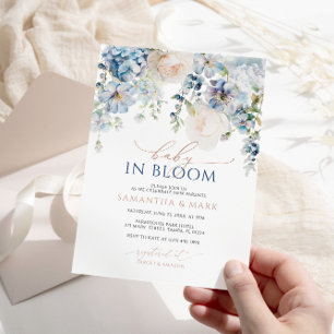 Invitación Baby in Bloom Blue Hydrangea & Roses Shower