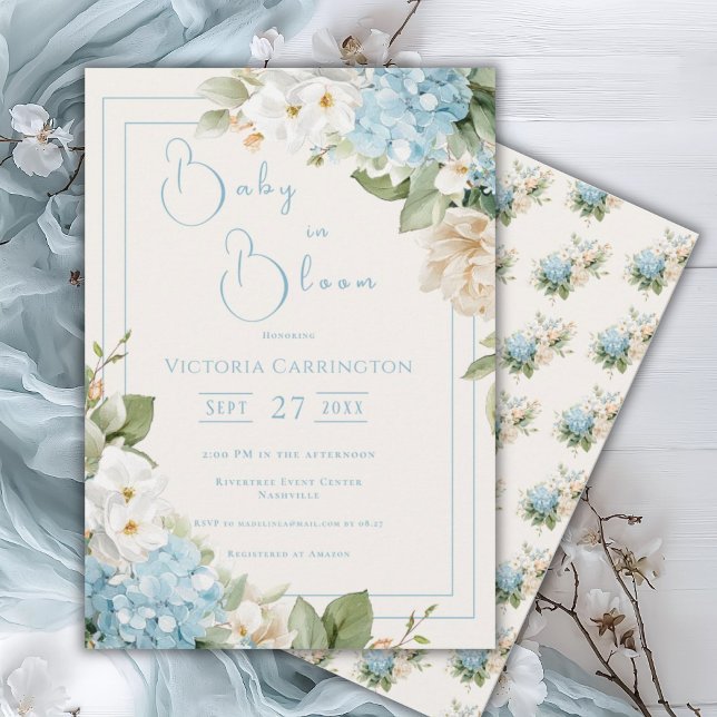 Invitación Baby in Bloom Blue Hydrangea Shower Invitation (Subido por el creador)