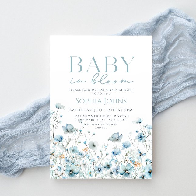 Invitación Baby In Bloom blue wildflower boy Baby Shower (Subido por el creador)