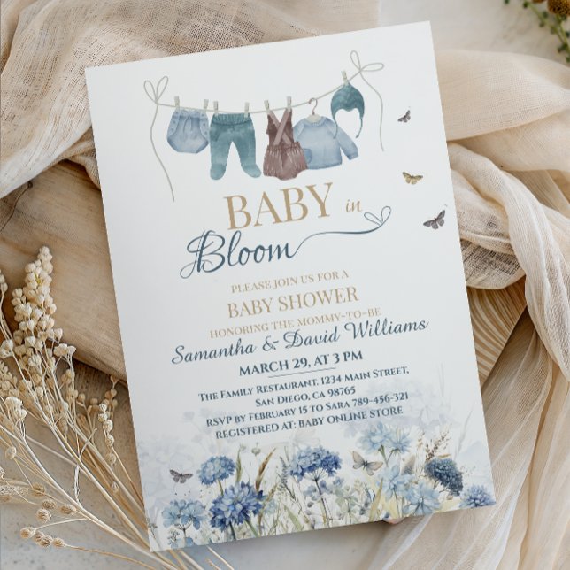 Invitación Baby in Bloom Blue Wildflower Clothesline (Subido por el creador)