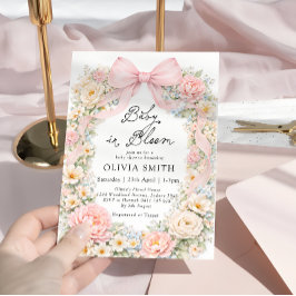 Invitación Baby in Bloom Blush Pink Bow Baby Shower