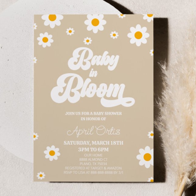 Invitación Baby In Bloom Brown Retro Daisy Flower Baby Shower (Subido por el creador)