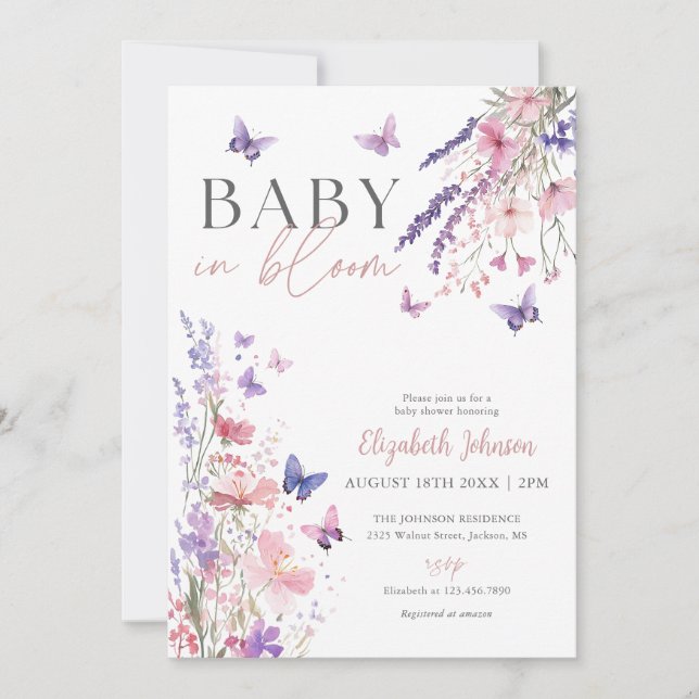 Invitación Baby In Bloom Butterflies Wildflowers Baby Shower (Anverso)