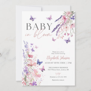 Invitación Baby In Bloom Butterflies Wildflowers Baby Shower
