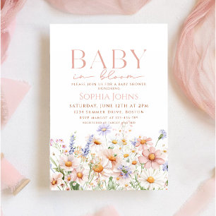 Invitación Baby In Bloom Chica de flores silvestres rosa Baby