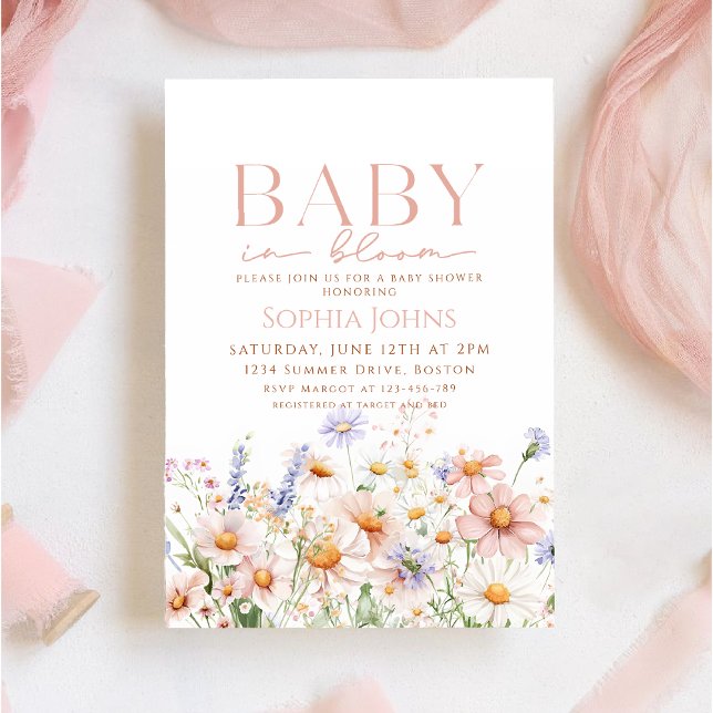 Invitación Baby In Bloom Chica de flores silvestres rosa Baby (Subido por el creador)