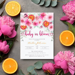 Invitación Baby in Bloom Citrus and Pink Floral Baby Shower