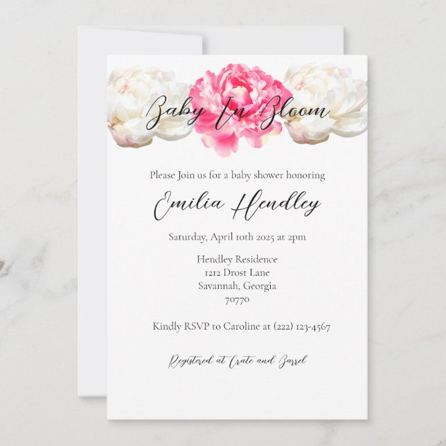 Invitación Baby In Bloom - Classic Peony (Anverso)