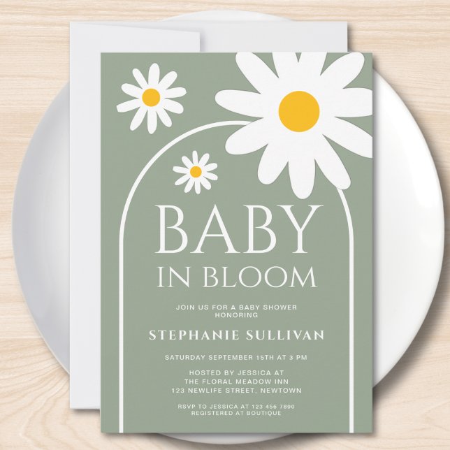Invitación Baby in Bloom Daisy Sage Green Baby Shower (Subido por el creador)