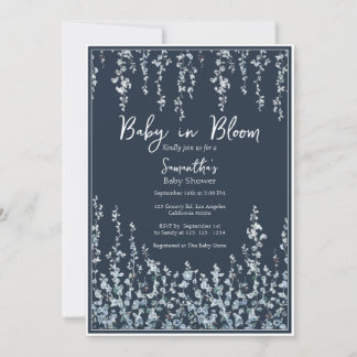 Invitación Baby in Bloom Dark Blue Wildflower Baby Shower