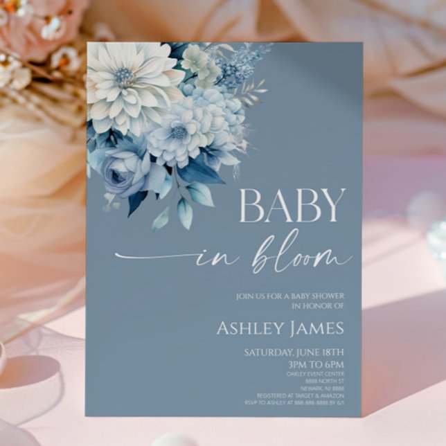 Invitación Baby In Bloom Dusty Blue Floral Baby Shower (Subido por el creador)
