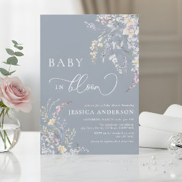 Invitación Baby In Bloom Dusty Blue Wildflower Baby Shower 