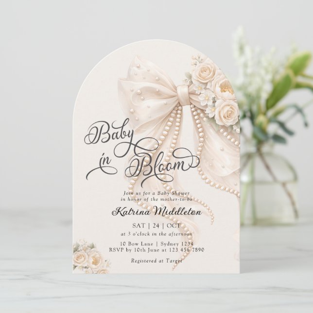 Invitación Baby in Bloom Elegant Bow Baby Shower (Anverso de pie)