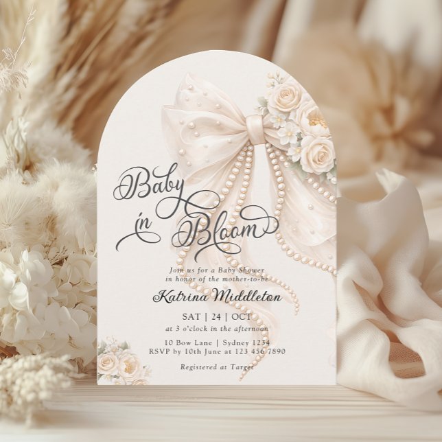 Invitación Baby in Bloom Elegant Bow Baby Shower (Subido por el creador)