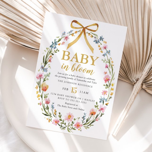 Invitación Baby In Bloom Elegant Floral Wreath Baby Shower (Subido por el creador)