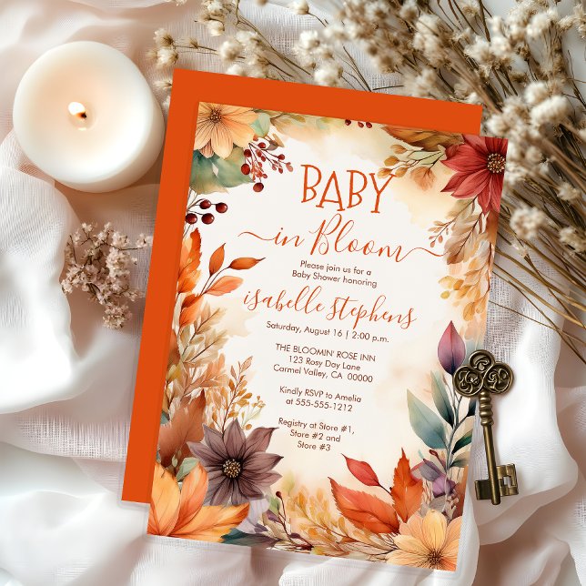 Invitación Baby in Bloom Fall Floral Frame Baby Shower (Boho Baby in Bloom Fall Floral Frame Baby Shower Invitation - Burnt Orange - Print | Digital )