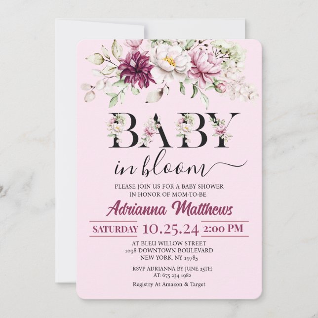 Invitación Baby In Bloom Floral Baby Shower Invitation (Anverso)