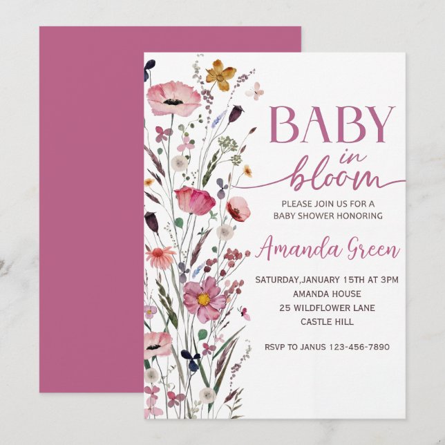 Invitación Baby In Bloom Floral Baby Shower Invitation (Anverso / Reverso)