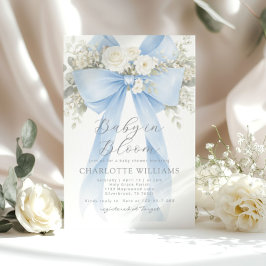 Invitación Baby in Bloom Floral Blue Bow Baby Shower