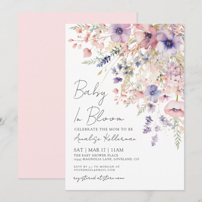 Invitación Baby In Bloom Floral Girl Baby Shower (Anverso / Reverso)