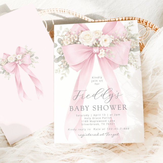 Invitación Baby in Bloom Floral Pink Bow Baby Shower (Subido por el creador)