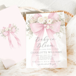 Invitación Baby in Bloom Floral Pink Bow Baby Shower