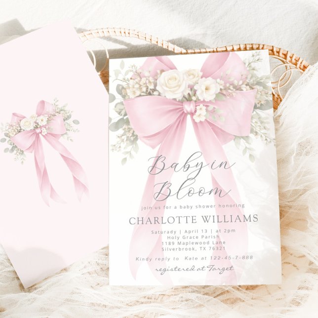 Invitación Baby in Bloom Floral Pink Bow Baby Shower (Subido por el creador)