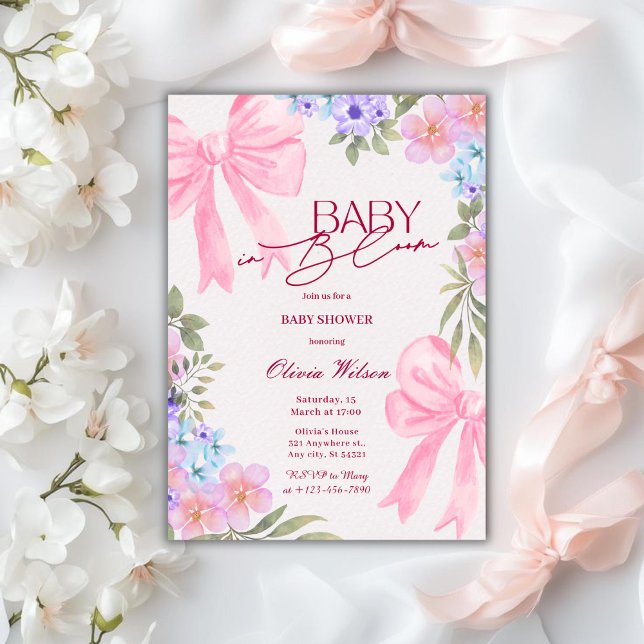 Invitación Baby in Bloom Floral Pink Bow girl baby Shower (Subido por el creador)