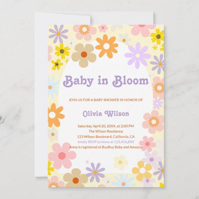 Invitación Baby In Bloom Floral Retro Baby Shower (Anverso)