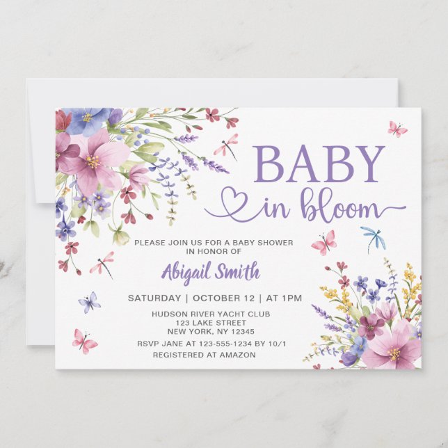 INVITACIÓN BABY IN BLOOM FLORAL WILDFLOWERS BABY SHOWER (Anverso)