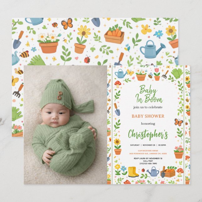 Invitación Baby in Bloom Garden Baby Shower | Cute Floral  (Anverso / Reverso)