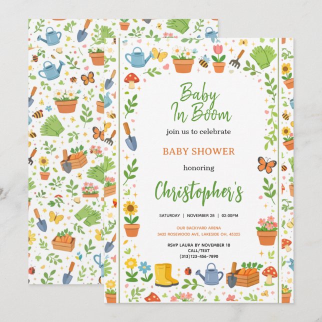 Invitación Baby in Bloom Garden Baby Shower | Cute Floral  (Anverso / Reverso)