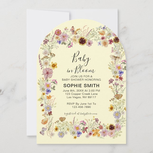Invitación Baby In Bloom Garden Fiesta Butterflies Baby Showe (Anverso)