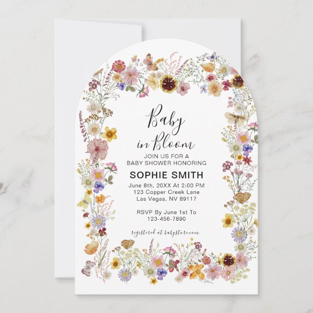 Invitación Baby In Bloom Garden Fiesta Butterflies Baby Showe (Anverso)