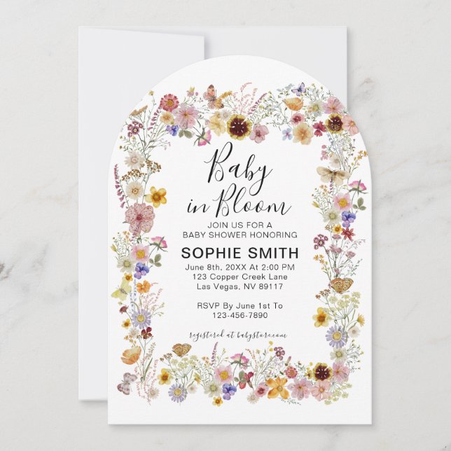 Invitación Baby In Bloom Garden Fiesta Butterflies Baby Showe (Anverso)