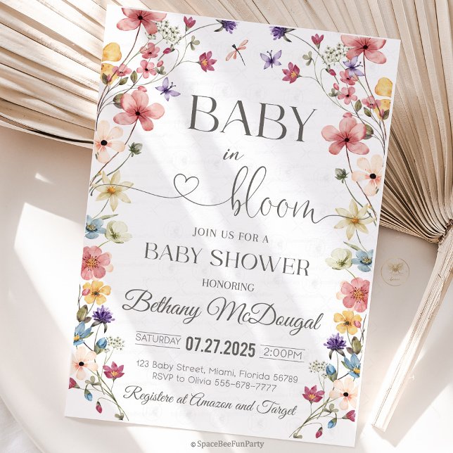 Invitación Baby in Bloom Garden Wildflower Baby Shower (A beautiful Baby in Bloom Garden Wildflower Baby Shower Invitation featuring delicate wildflowers an)