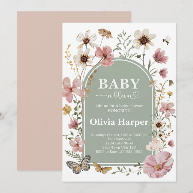 Invitación Baby in Bloom Girl Shower Invitation (Anverso / Reverso)