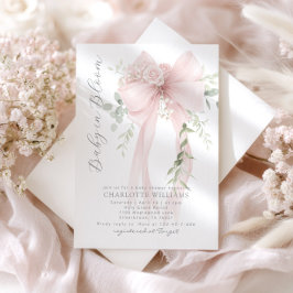 Invitación Baby in Bloom Greenery Bow Elegant Baby shower
