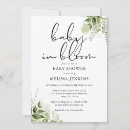 Invitación Baby In Bloom Greenery Floral Baby Shower