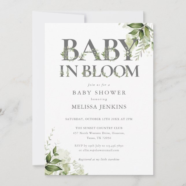 Invitación Baby In Bloom Greenery Floral Baby Shower (Anverso)