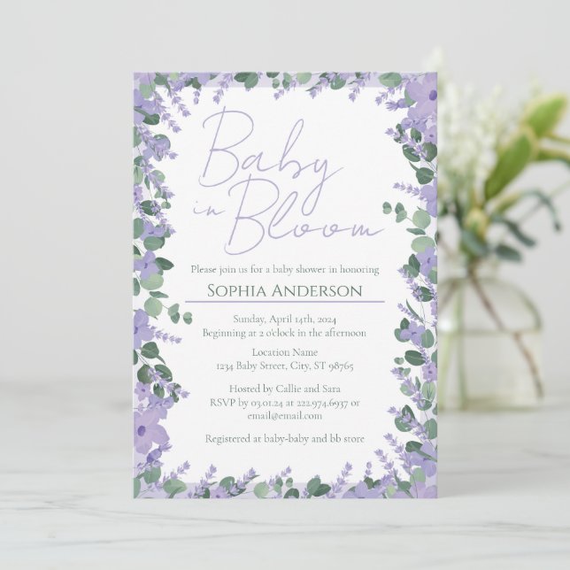 Invitación Baby In Bloom Lavender Purple Floral Baby Shower (Anverso de pie)